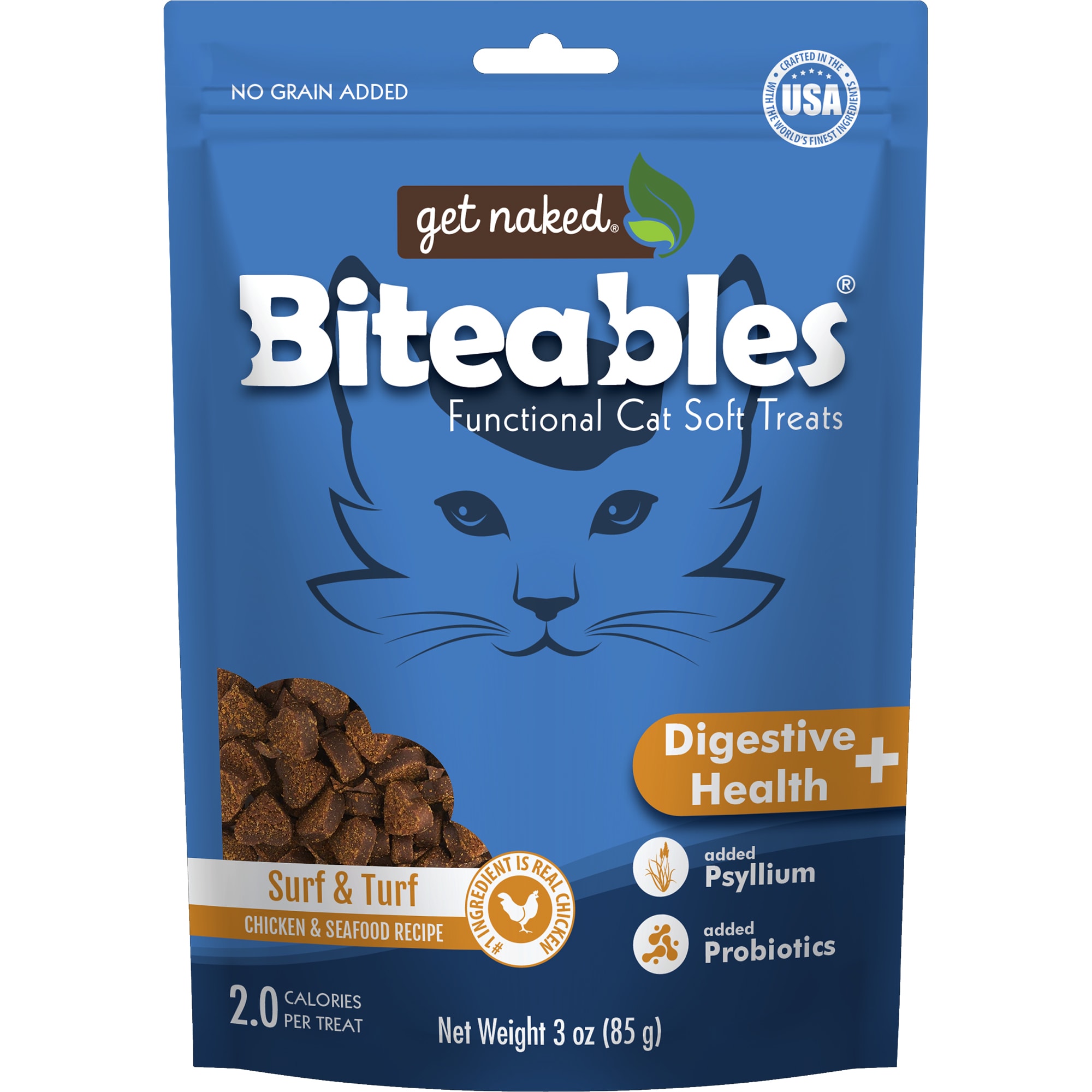 Get Naked Digestive Health Plus Biteables Surf  Turf Recipe Cat Soft Treats， 3 oz.