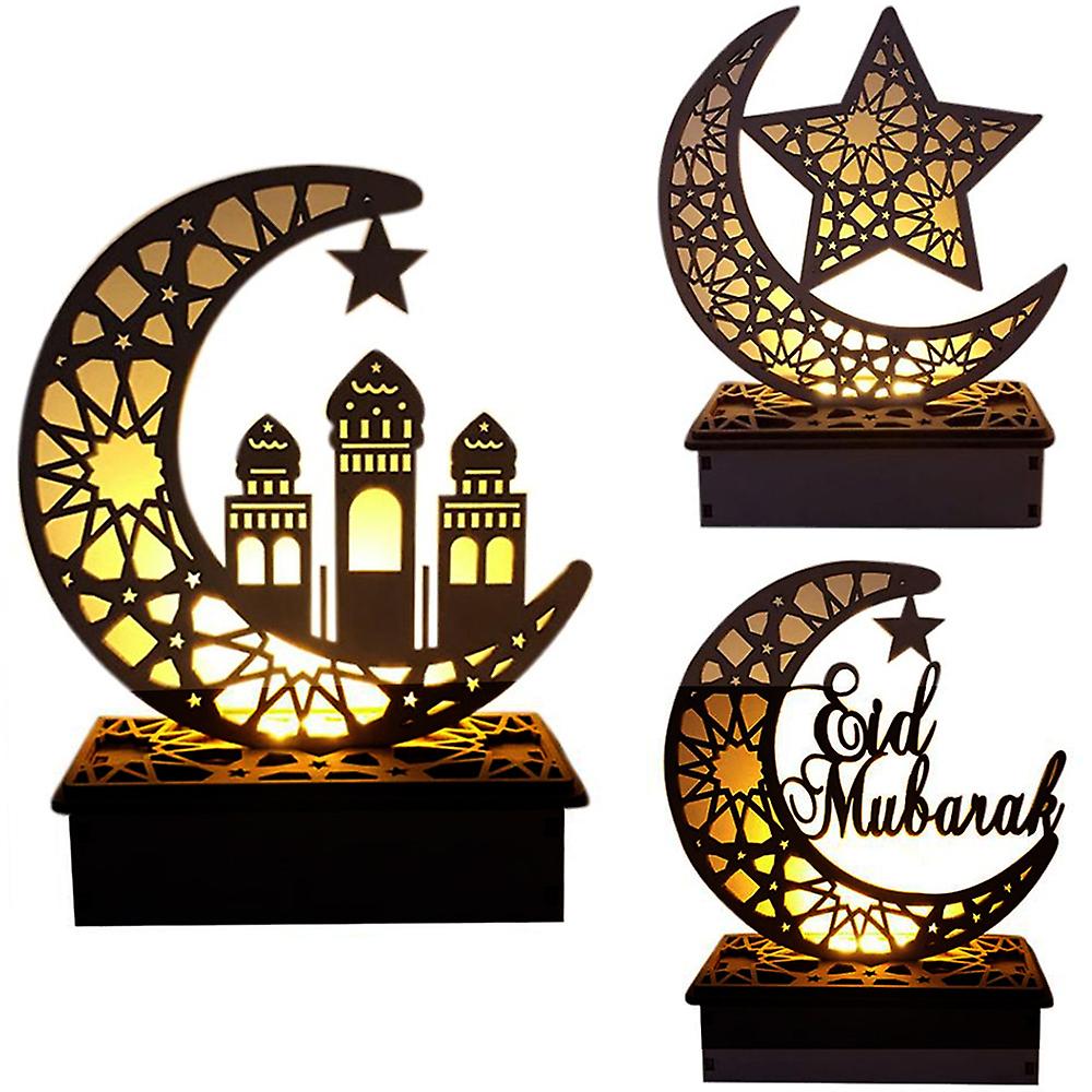 Wooden Moon L-ed Light Decoration Ramadan Eid Mubarak Home Decor Craft  1