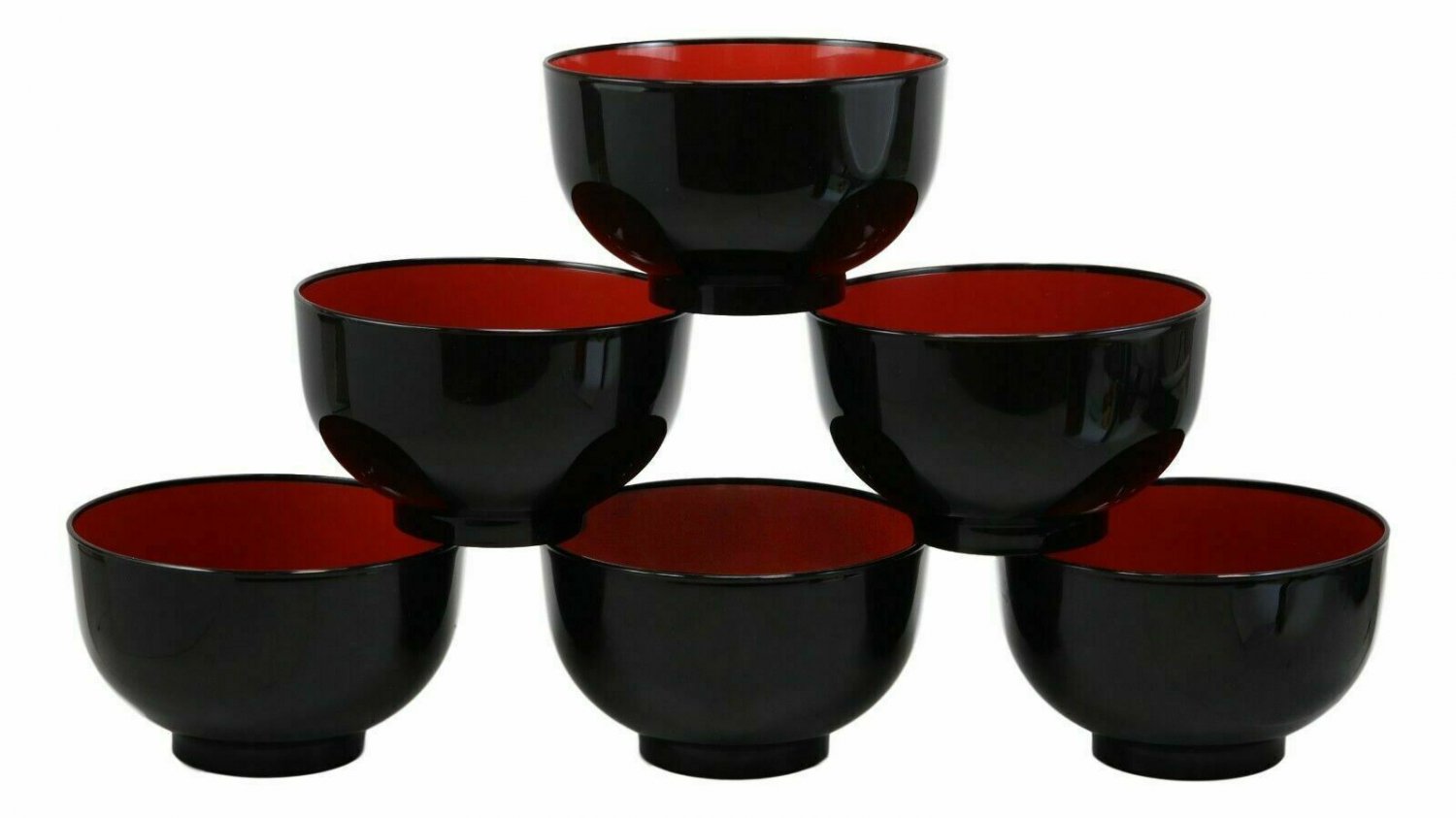 1 Black Red Lacquer Copolymer Plastic Large Ramen Bowl 38oz Set of 6 EBR02