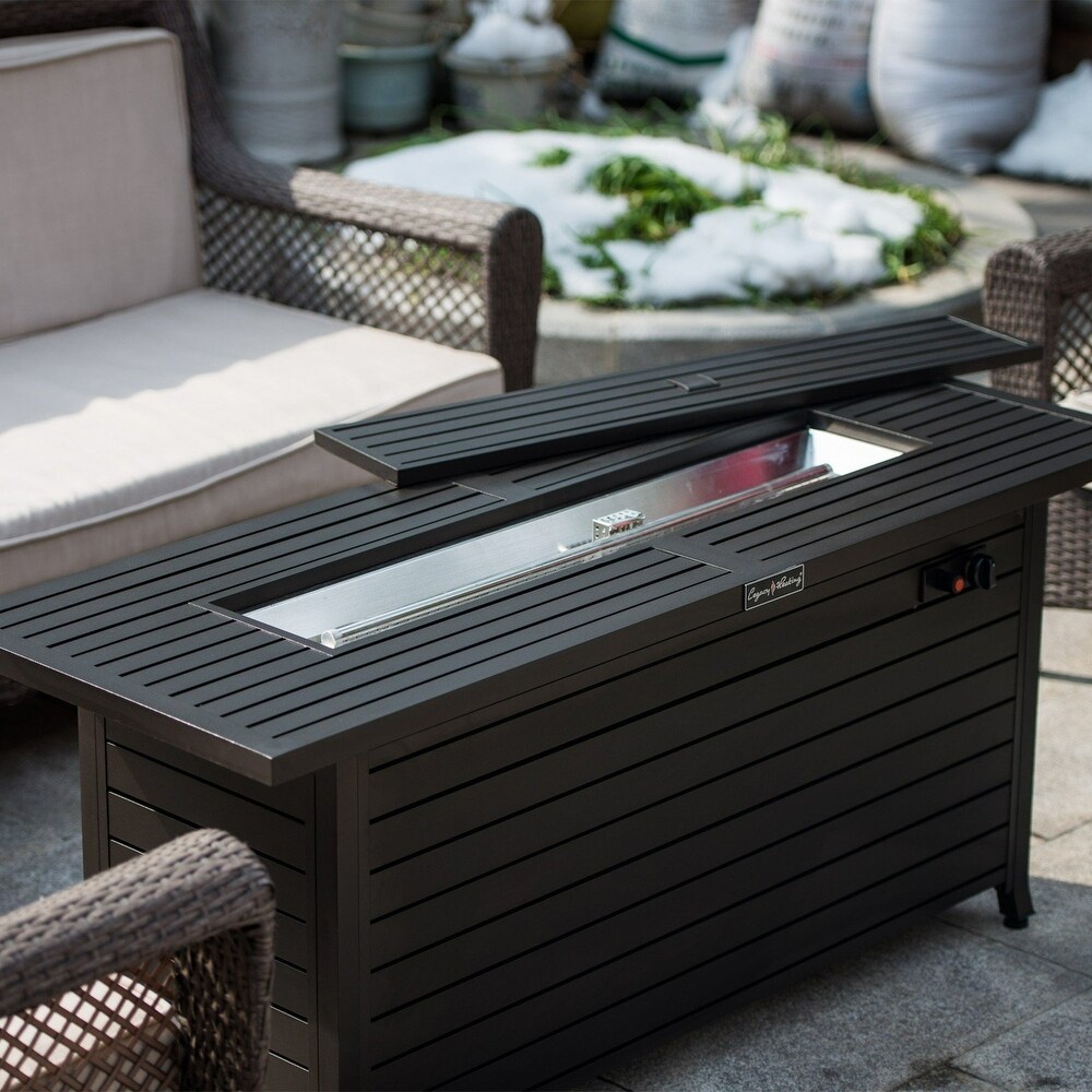 Rectangular Steel Outdoor Fire Pit Table with Control Panels