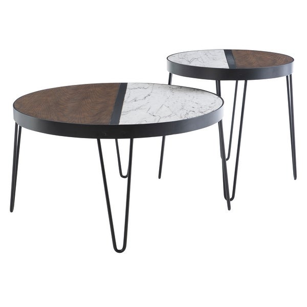 Rolinda Two Toned Side Table with Faux Marble Top