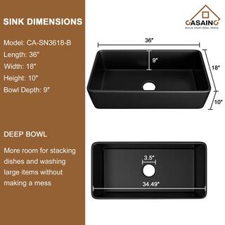 CASAINC Black Fireclay 36 in. Single Bowl Farmhouse Apron Kitchen Sink with Sprayer Kitchen Faucet and Accessories CA-B36-D0465MB