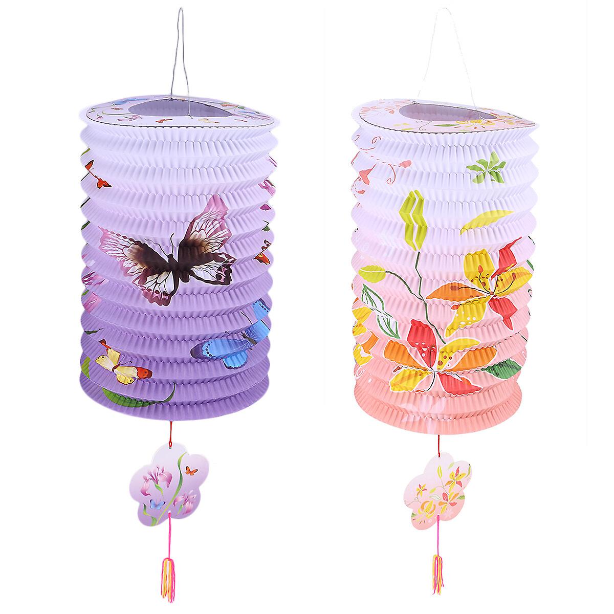 12pcs Flower Printed Lantern Foldable Festival Paper Lanterns For Decoration (mixed Color And Style)