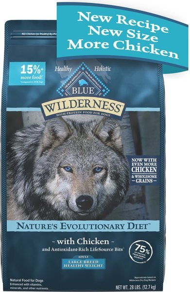 Blue Buffalo Wilderness Large Breed Healthy Weight Chicken Adult Dry Dog Food， 28-lb bag