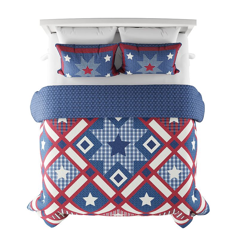 Portsmouth Home Hypoallergenic Microfiber Homestead Patriotic Americana Print 3-Piece Quilt Set