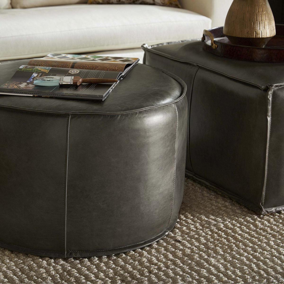 Lusso Ottoman or Stool  Grey   Transitional   Footstools And Ottomans   by Lighting New York  Houzz