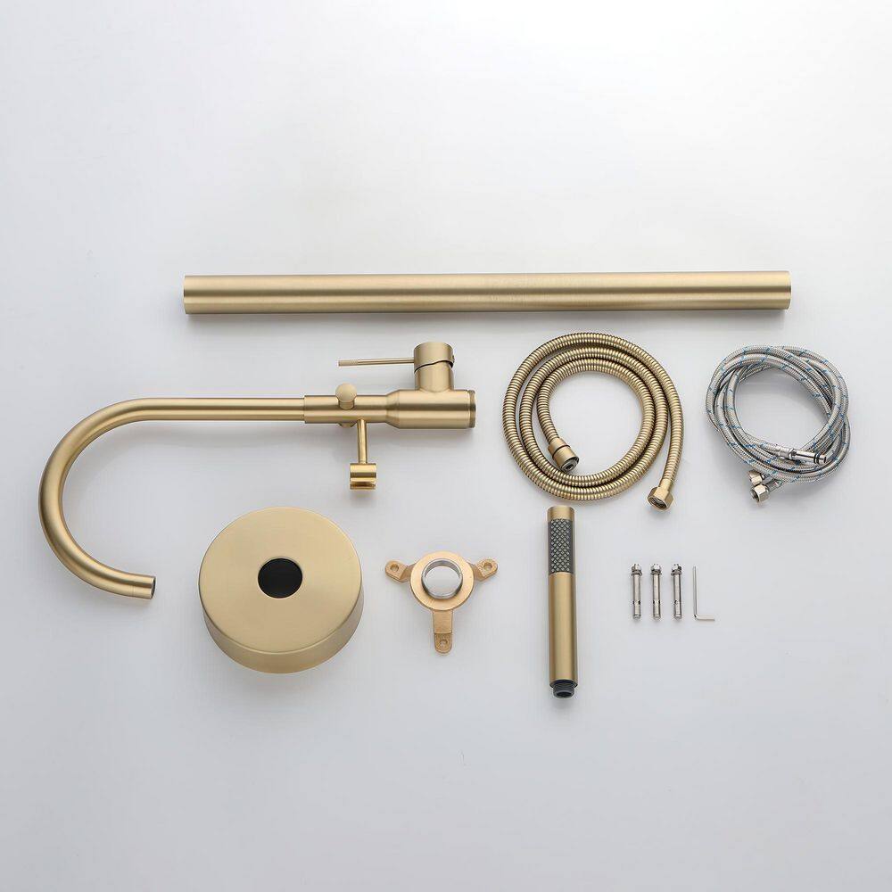 Nestfair Single-Handle Floor Mount Roman Tub Faucet with Hand Shower in Gold SX-JM865G