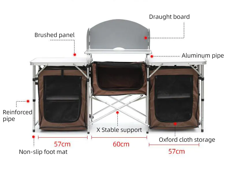 Outdoor Camping Double Layer Storage Rack Self Driving Barbecue Table Portable Aluminum oy Folding Table