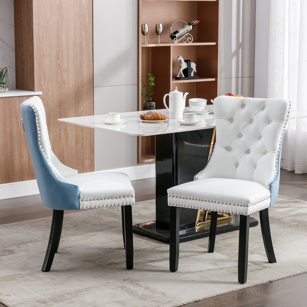 Dining Chair Blue White Set of 2 C Shape Back Cafe Kitchen Wood Legs