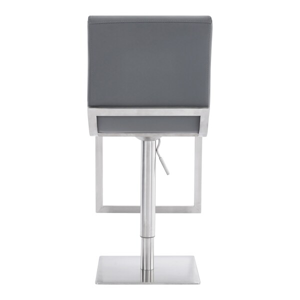 Armen Living Victory Swivel Barstool in Steel and Grey Faux Leather