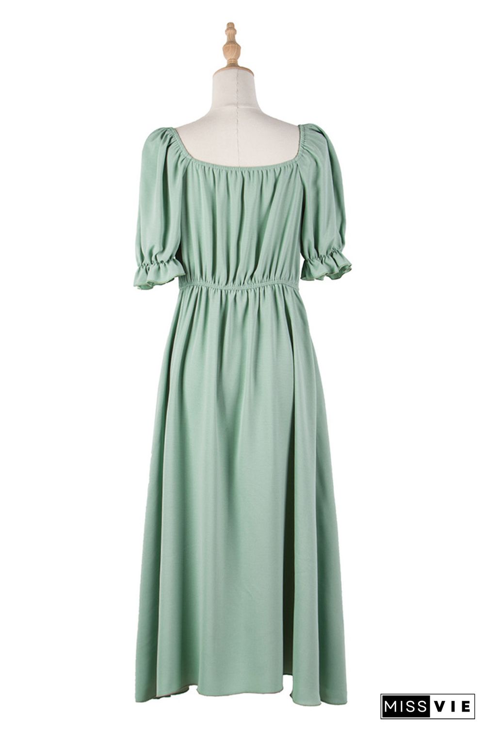 Plain Front Tie Bubble Sleeves Maxi Dress