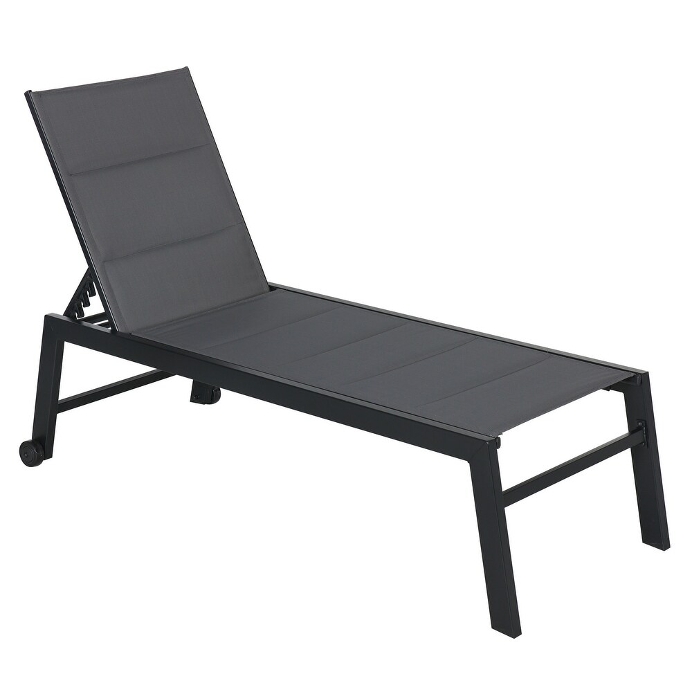 Outsunny Outdoor Chaise Lounge Chair  Pool   Sun Tanning Chair with Five Position Reclining Back  Wheels