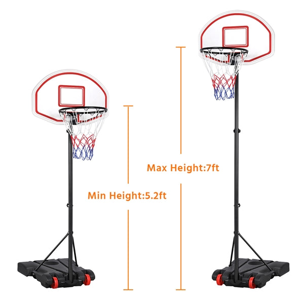 Topeakmart 5' to 7' Height-Adjustable Basketball Hoop System Goal Outdoor with Wheels， Water and Sand Filled Base