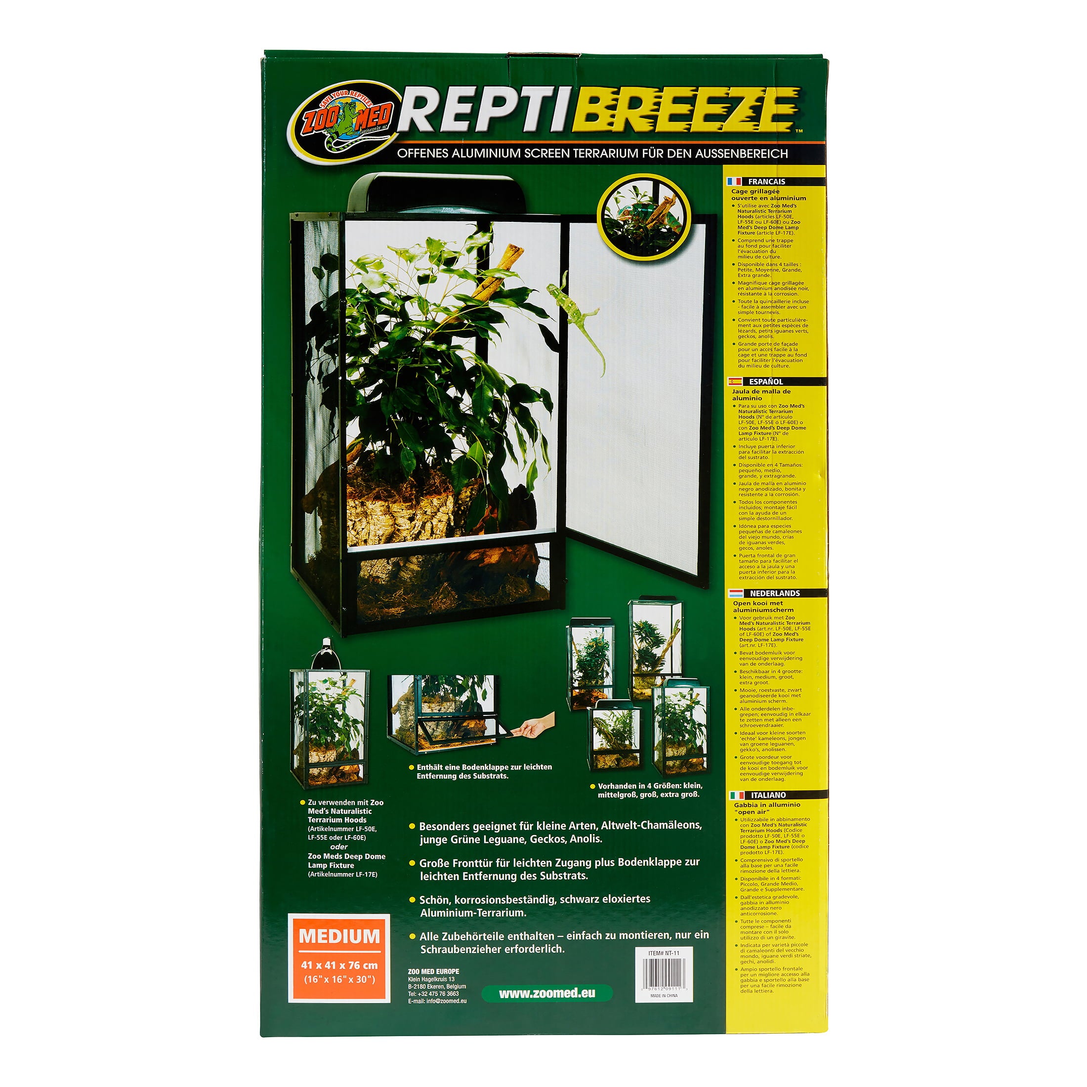 Zoo Med ReptiBeeze Open Air Black Aluminum Reptile Screen Cage， Medium