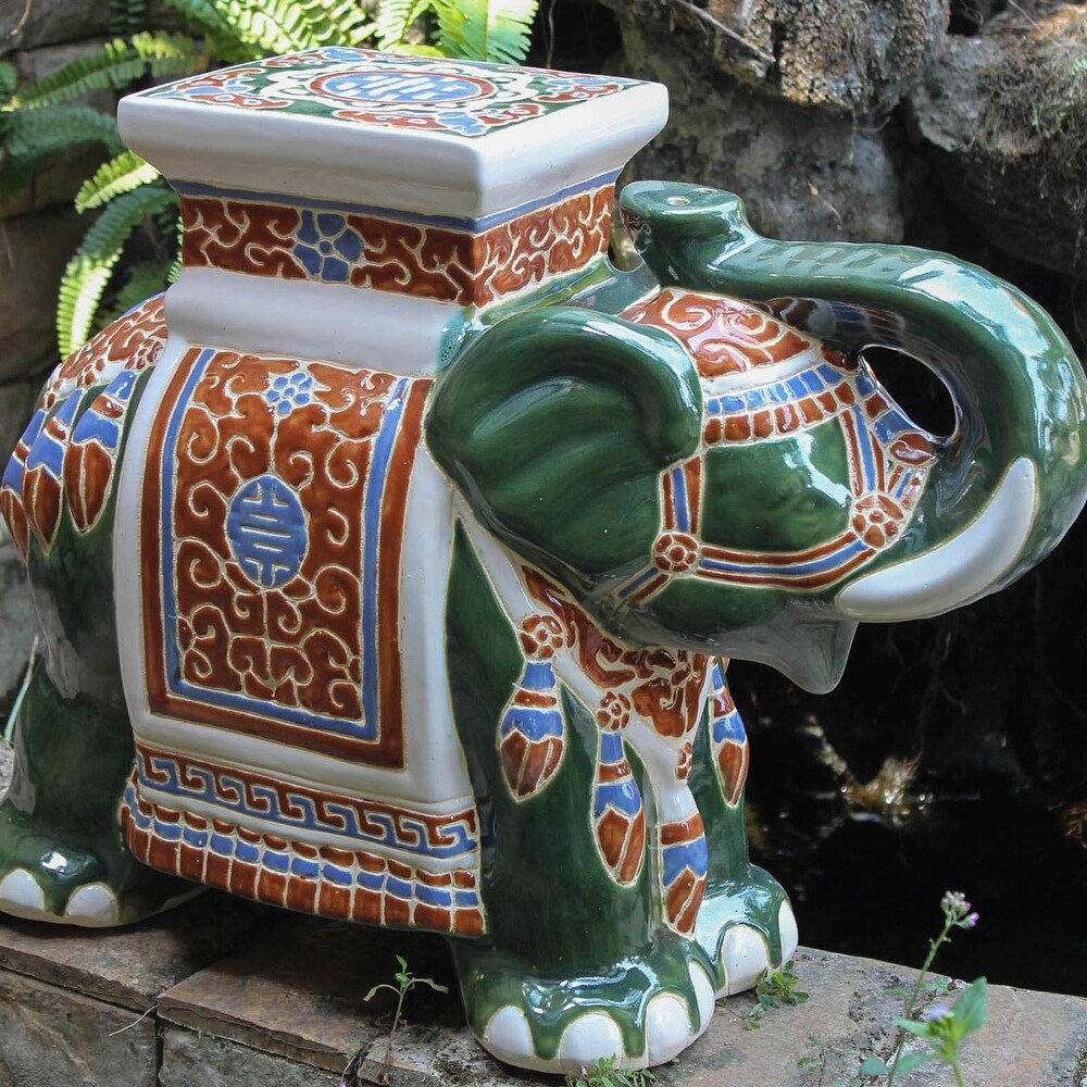 International Caravan Large Porcelain Elephant Stool