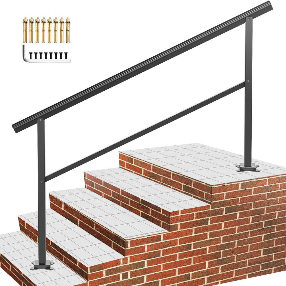 VEVOR 60 in. W x 35 in. H Adjustable Handrail Fits 4 Steps or 5 Steps Aluminum Handrails for Outdoor Steps Black TFDGLZHS5FT585EFIV0