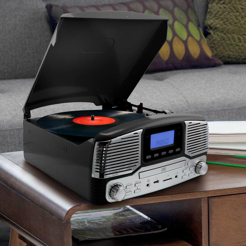 Trexonic Retro Record Player with Bluetooth and 3-Speed Turn Table in Black 985112155M