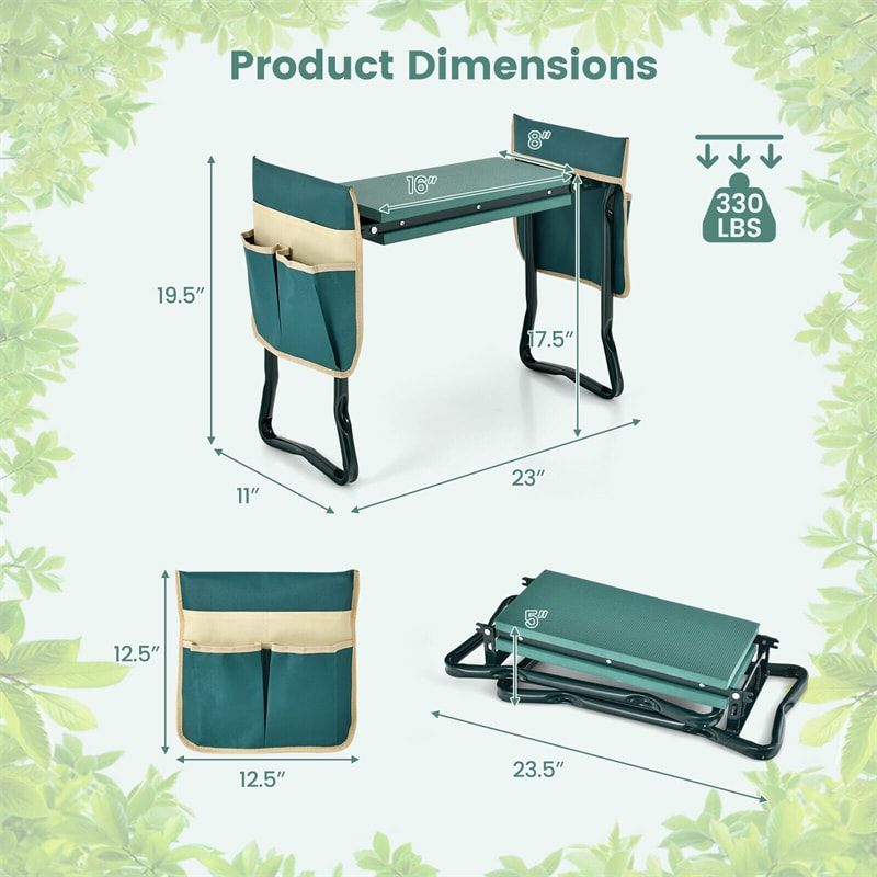 Portable Folding Garden Kneeler and Seat with 2 Tool Pouches & EVA Foam