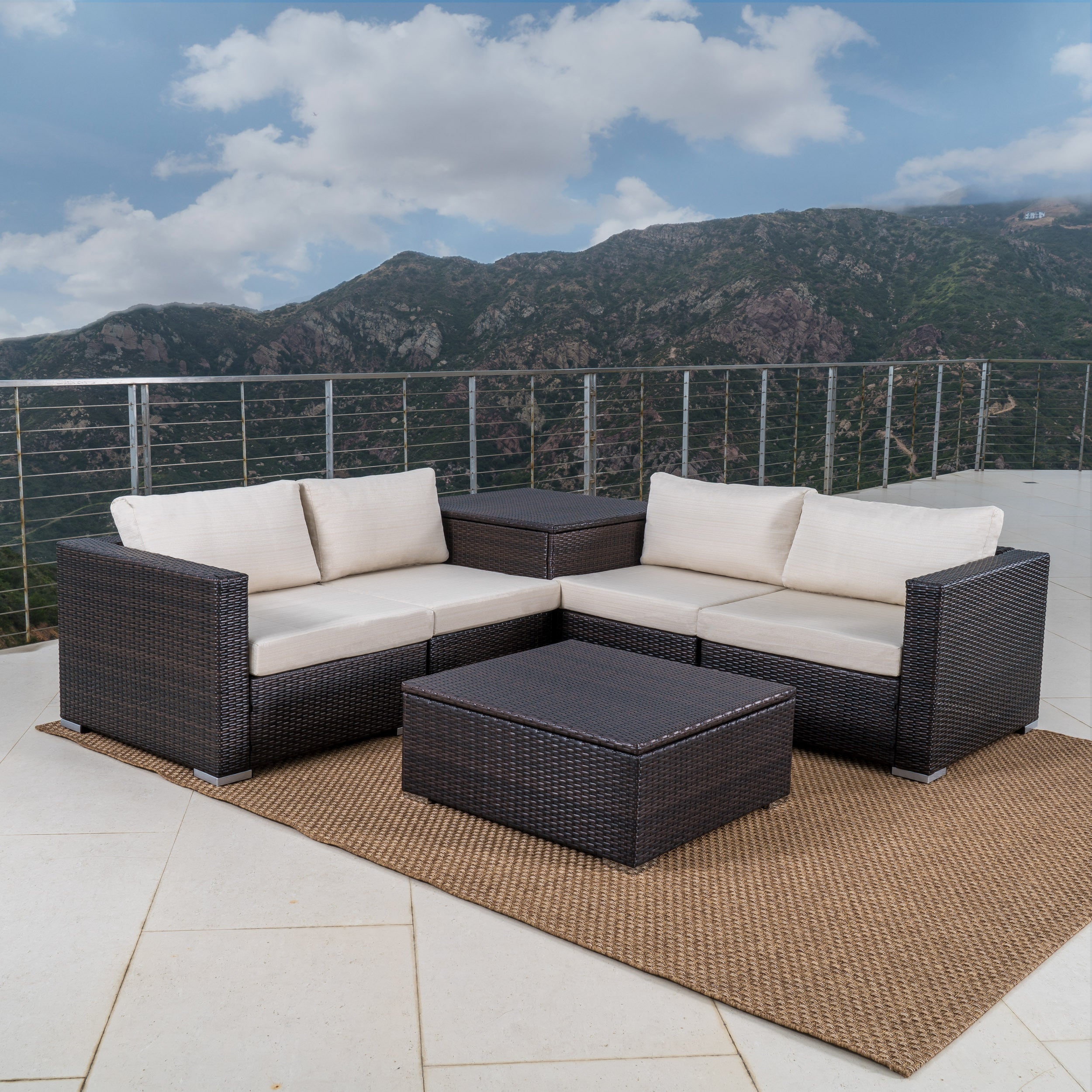 Francisco 6pc Outdoor Wicker Sectional Sofa w/ Storage