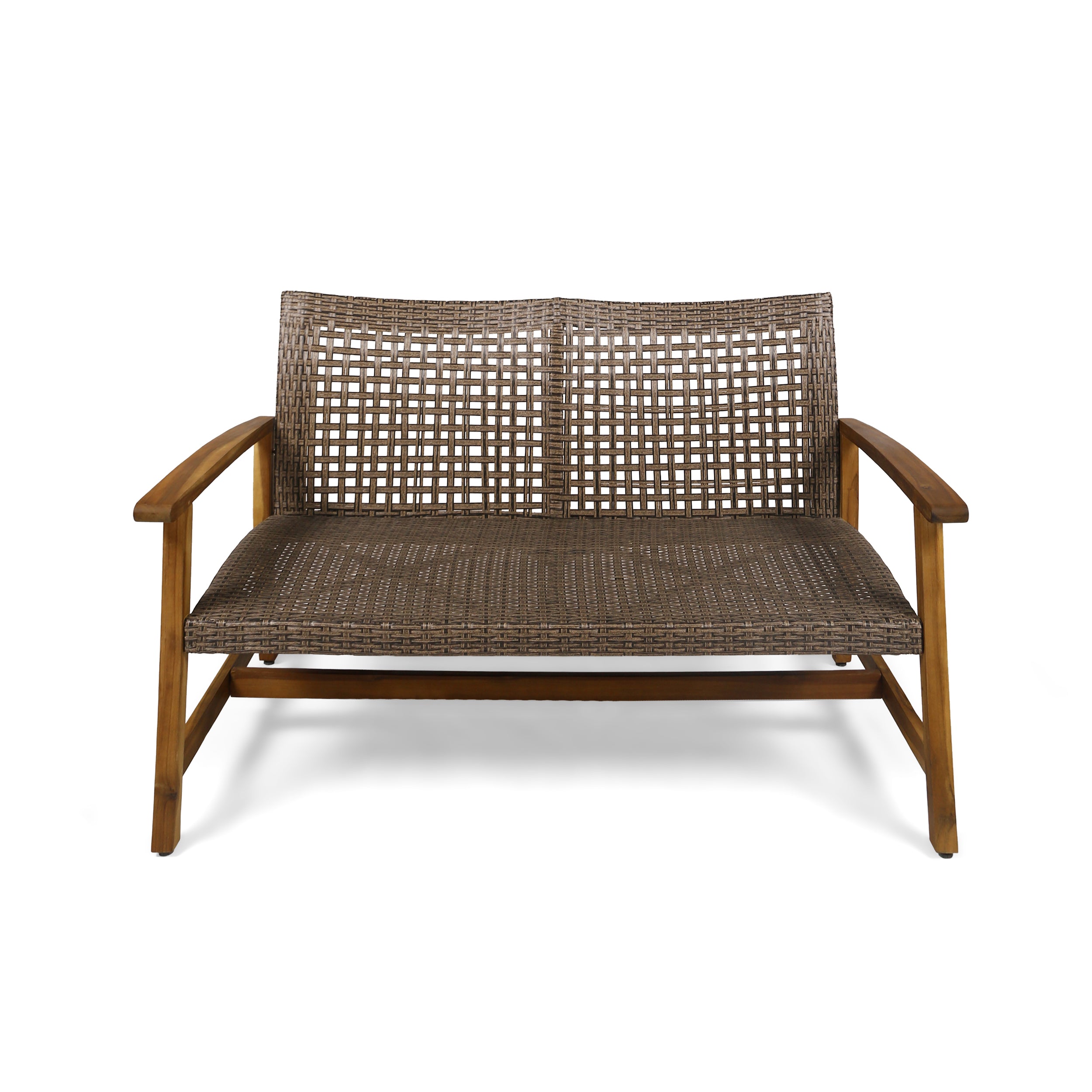 Marcia Outdoor Wood and Wicker Loveseat