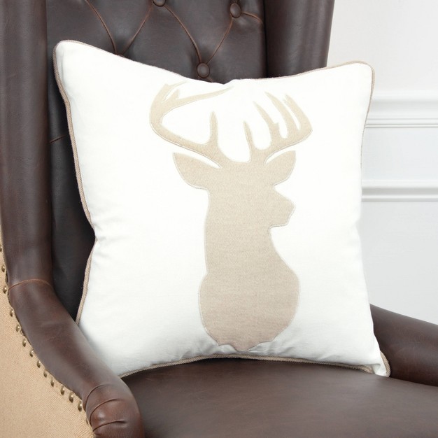 Oversize Deer Head Poly Filled Square Throw Pillow Light Beige Rizzy Home