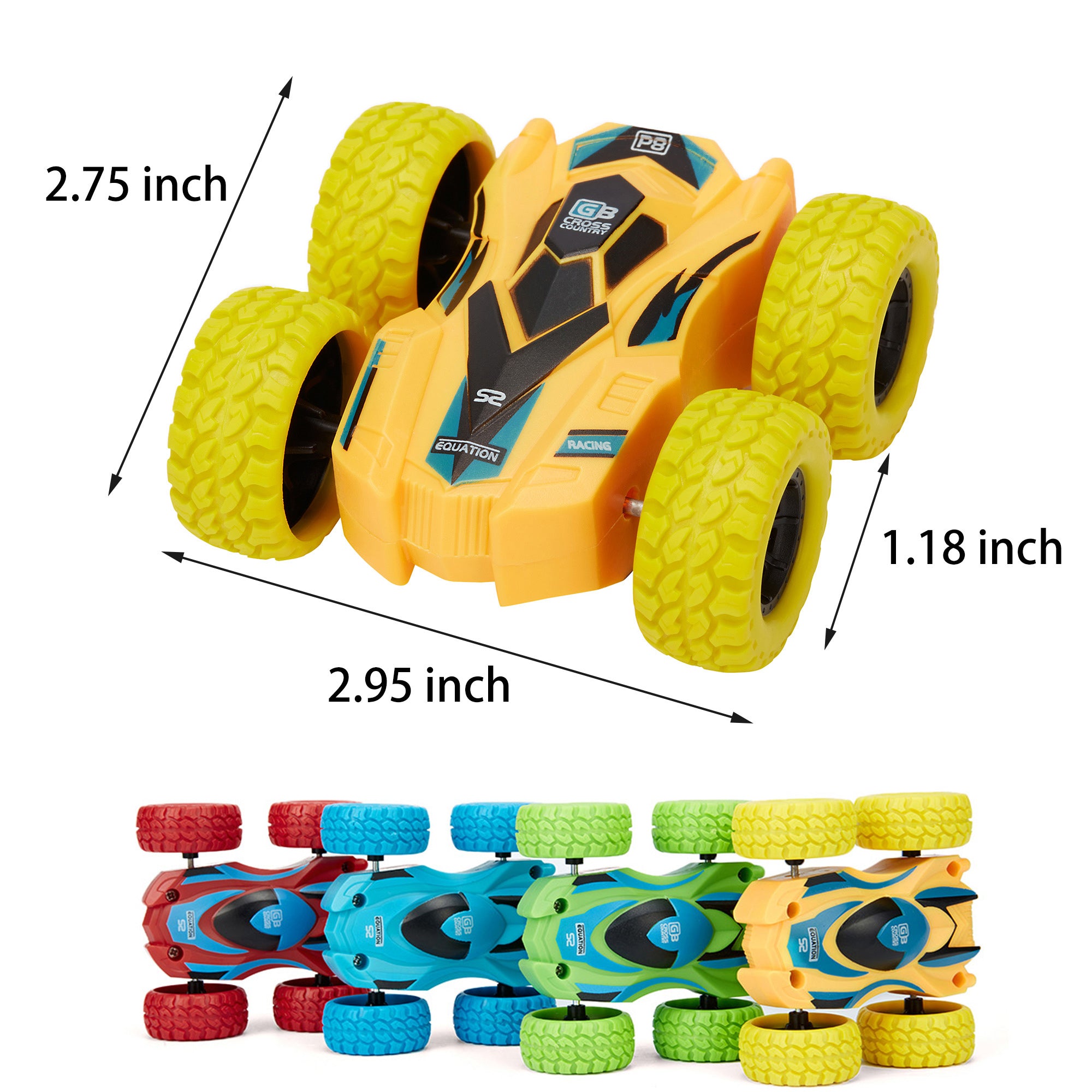 LELINTA 4 PCS/Pack Boy Friction Powered Cars， Inertia Double-Sided Push and Go Car Toys， 360 Rotation and Flips Off Road Powered Pull Back Boy Car Toys for Toddlers， 2 to 6 Years old Toy Cars