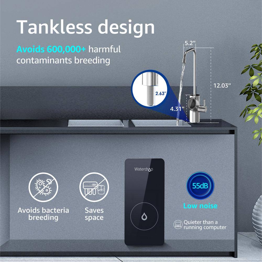 Waterdrop Reverse Osmosis Water Filtration System 600GPD Tankless 5-in-1 Under-Sink with 1 Extra D6RF Replacement Filter B-WD-D6-SET