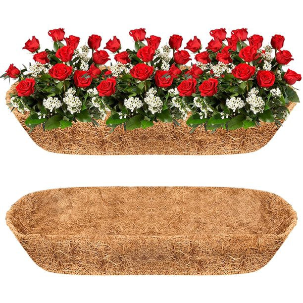 2 Pcs 36" Trough Coco Fiber Replacement Liner, Pre-Formed Window Basket Coco Liner, Natural Coconut Coir Planter for Wall Hanging Basket, Window Box, Flower Pot, Fence, Railing