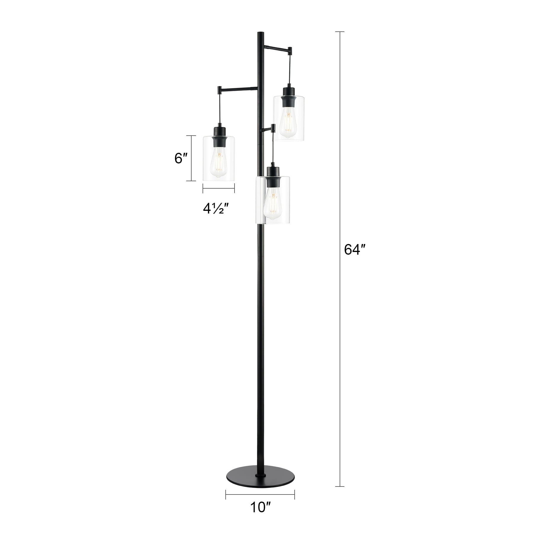 64in Tall Floor Lamp for Living Room Reading Light with Glass Shades, Black