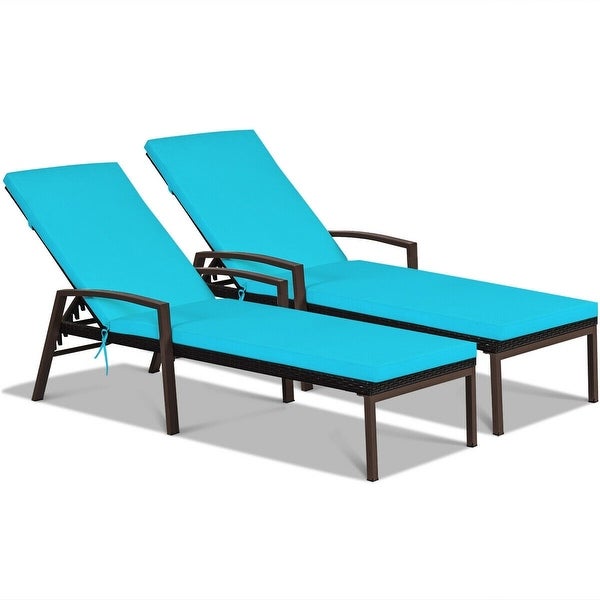 2 pcs Patio Rattan Adjustable Back Lounge Chair - 76