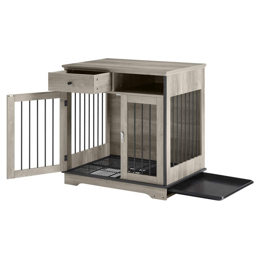 Gray Dog Crates Indoor Pet Crate End Tables Decorative Wooden Kennels with Removable Trays DOGCREATSGRAY