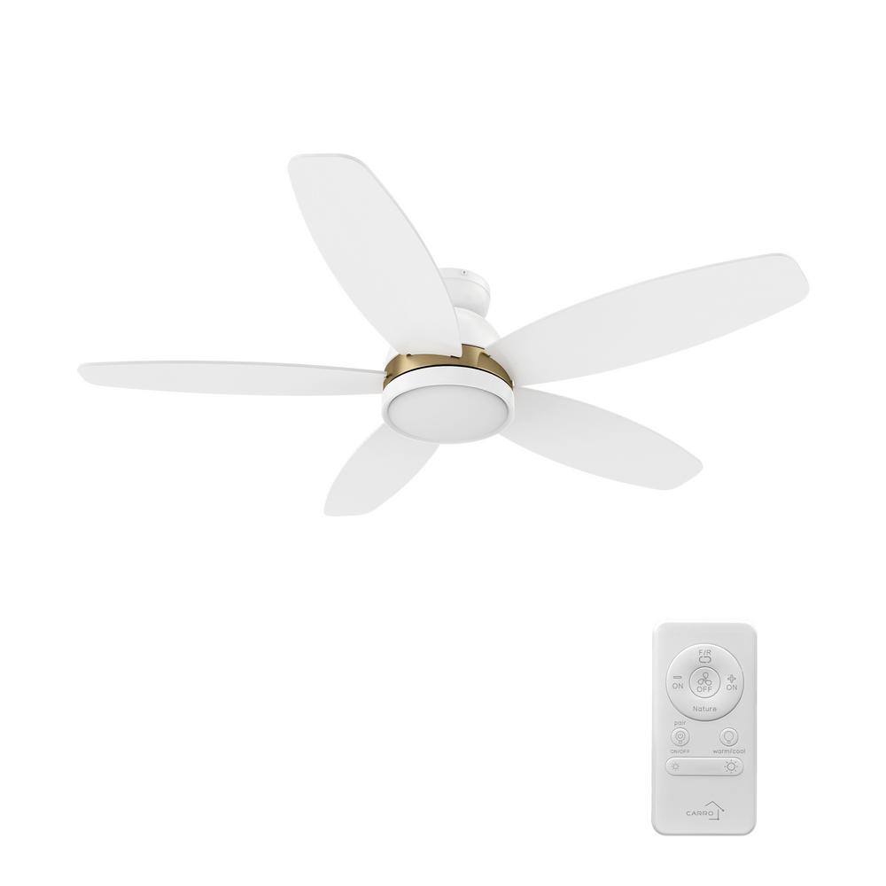 CARRO Povjeta 48 in. Color Changing Integrated LED Indoor White 10-Speed DC Ceiling Fan with Light Kit and Remote Control HCFR485Q5-L11-W1-1-FMA