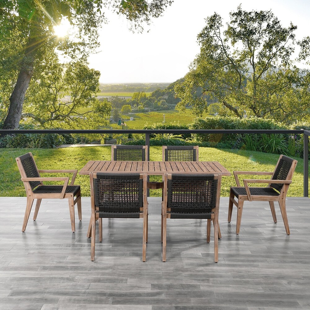 Ove Decors Quinn Patio 7 Piece Dining Set in Wood Look Brown Finish