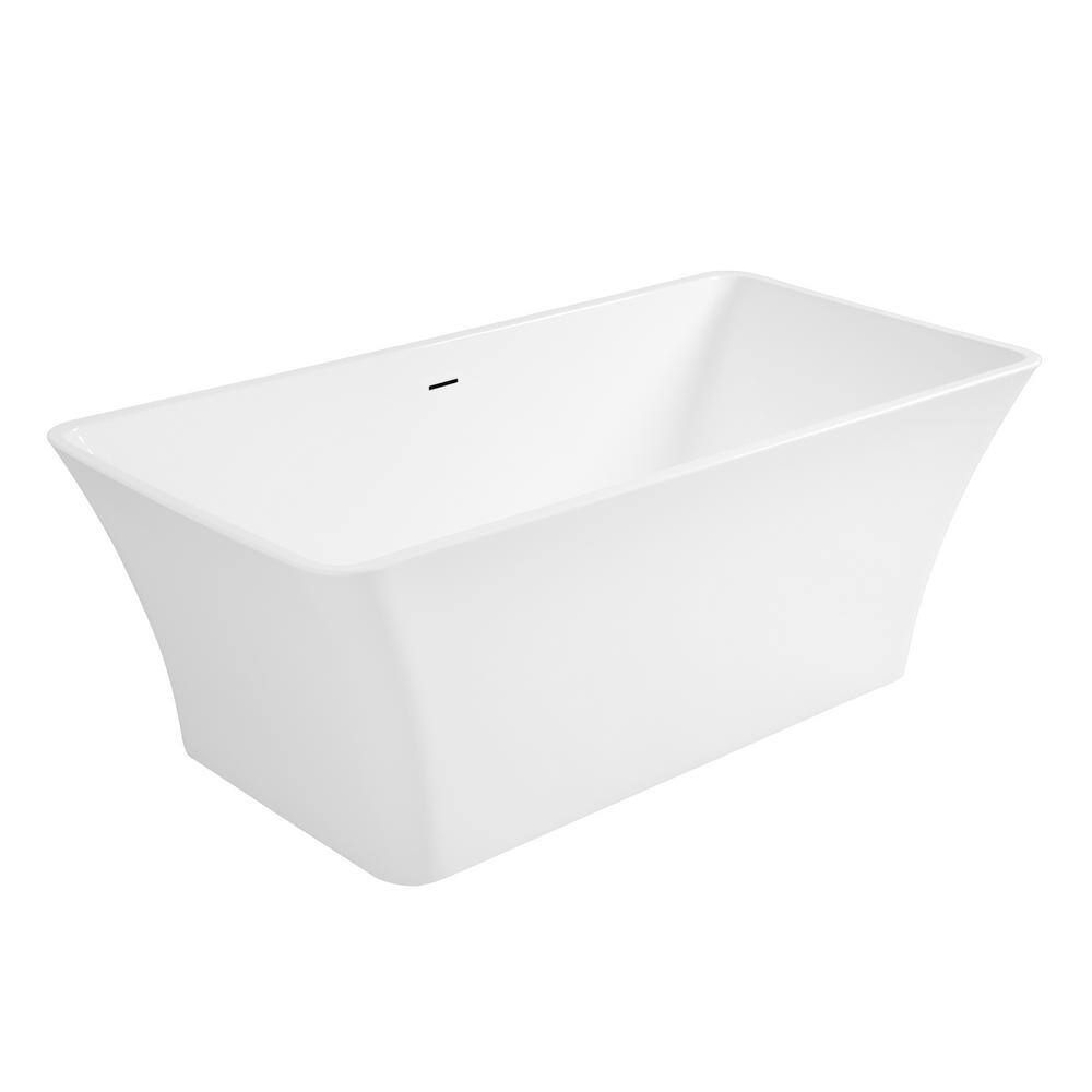 AKDY Freestanding Bathtub - 59 in. White Acrylic Bathtub - Modern Stand Alone Tub BT0127