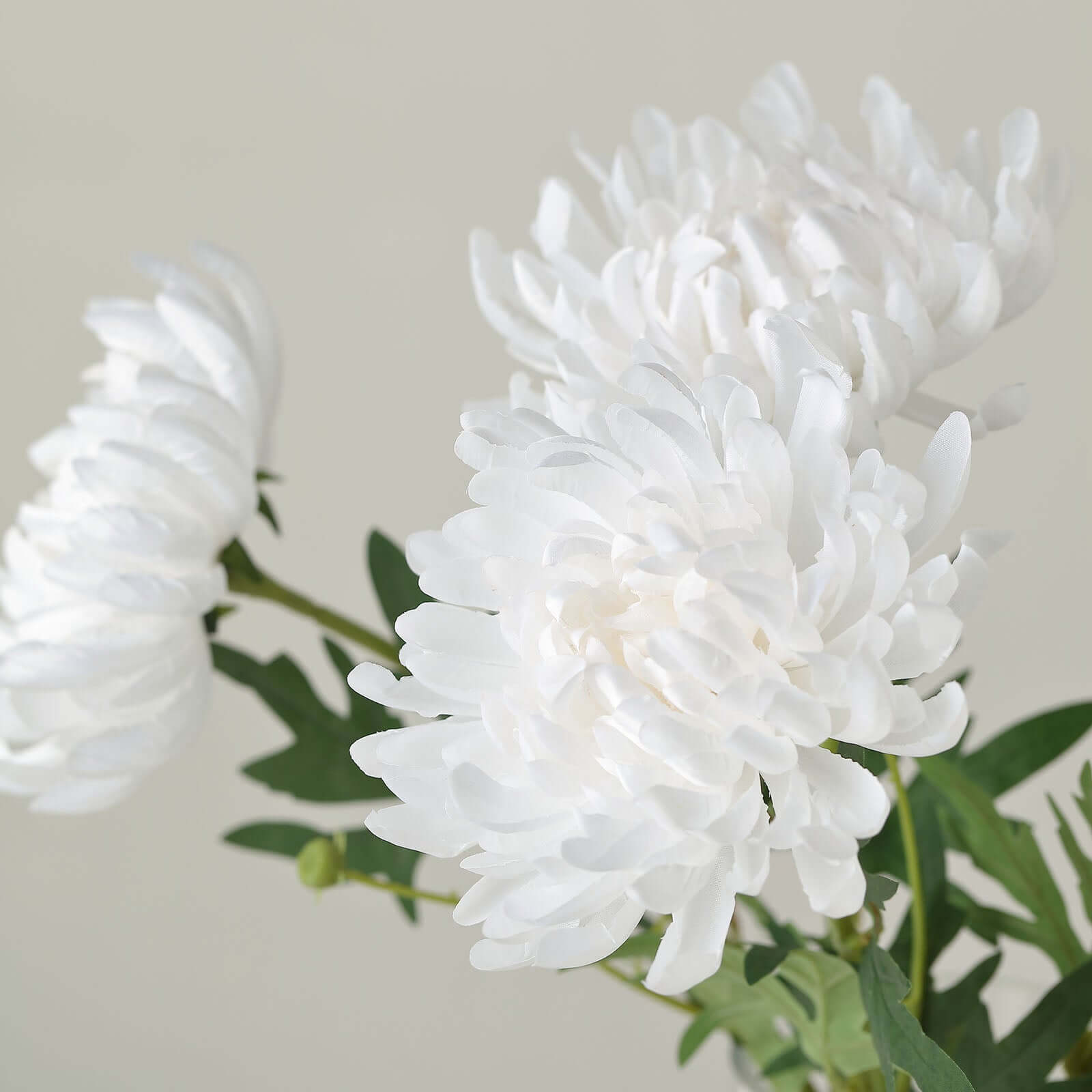 3 Stems White Artificial Silk Chrysanthemum Bouquet Flowers, Large Faux Mum Branches 27