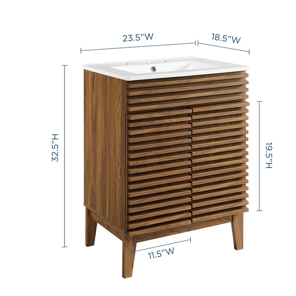 Modway Walnut Grain Vanity with Ceramic Basin