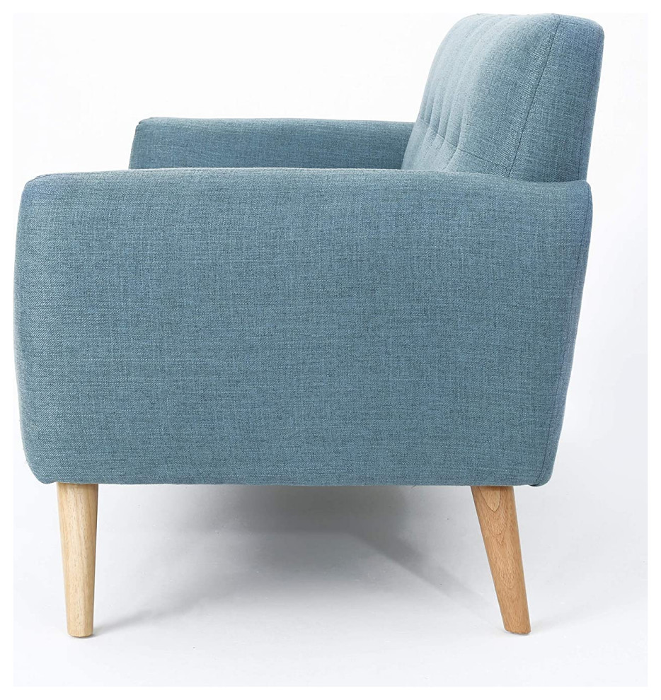 Mid Century Sofa  Angled Legs and Padded Seat With Button Tufted Back  Blue   Transitional   Sofas   by Declusia  Houzz