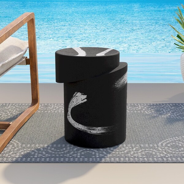 COSIEST Cylinder Shaped MgO Concrete Black Outdoor Side Table