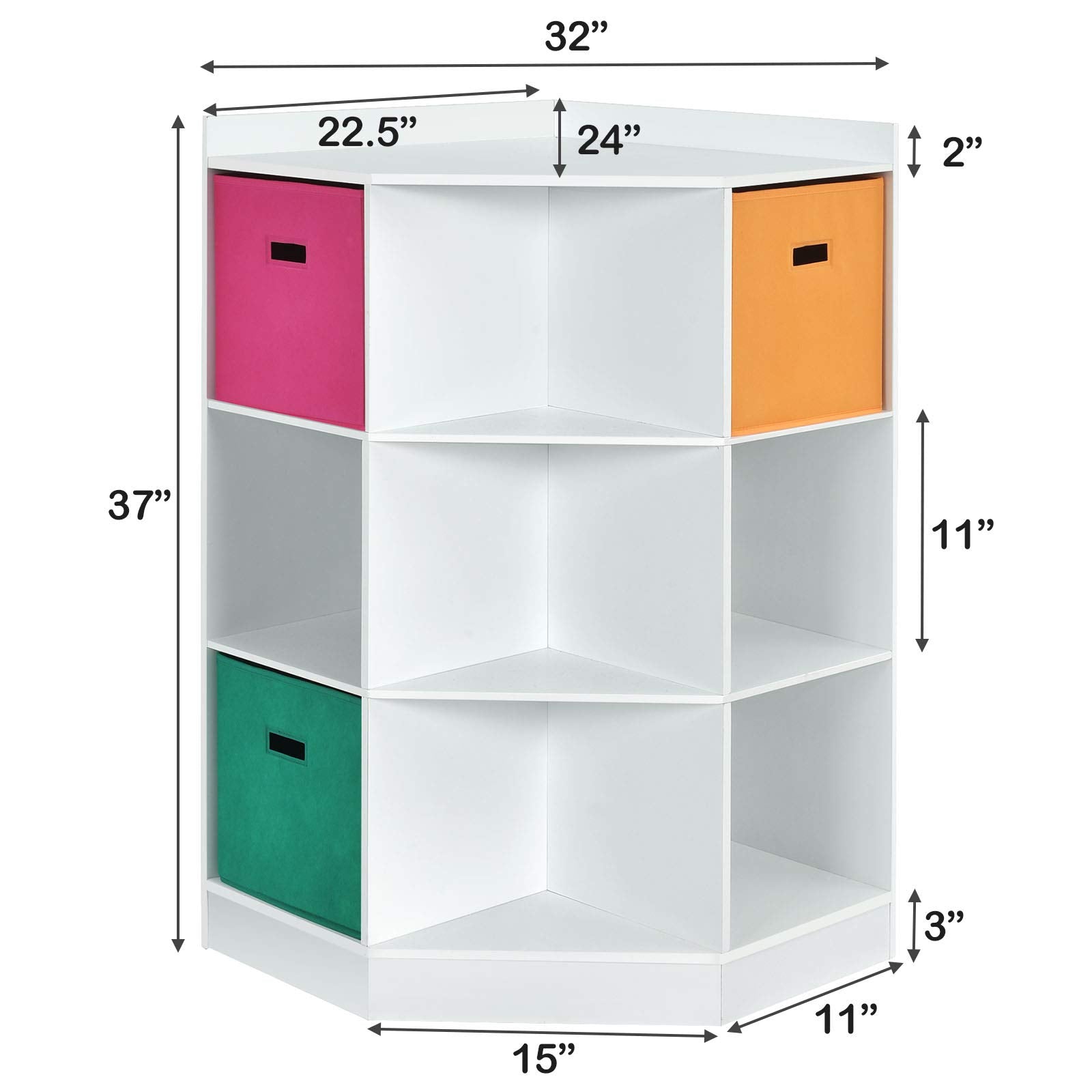 Costzon Children's Corner Cabinet with 6 Cubes and 3 Shelves