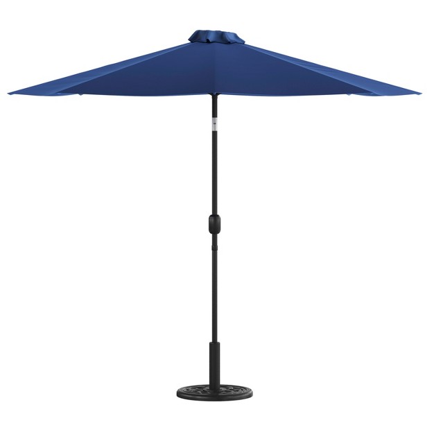 Flash Furniture Kona9 Ft Round Umbrella With Crank And Tilt Function And Standing Umbrella Base