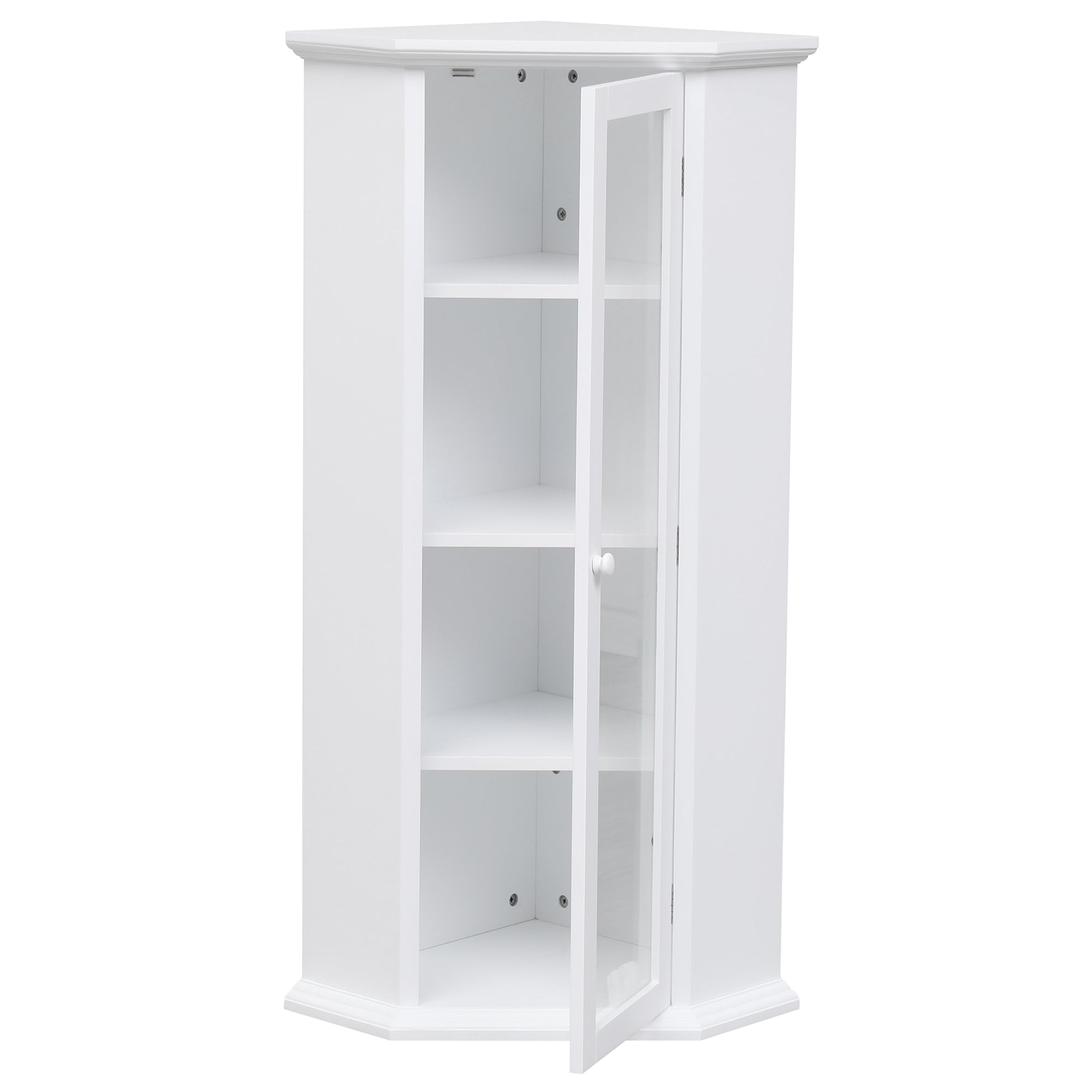 ALPACASSO Bathroom Cabinet, Storage Cabinet with Glass Door and Removeable Shelves, Modern MDF Freestanding Cabinet, Bathroom Corner Cabinet, Storage Cabinet Furniture for Home Bathroom, White