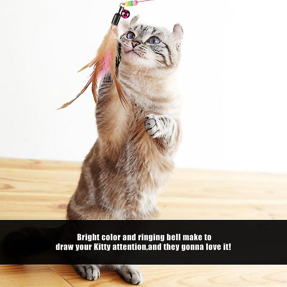 Funny Cat Kitten Pet Play Toy Teaser Feather Wire Chaser Wand Beads