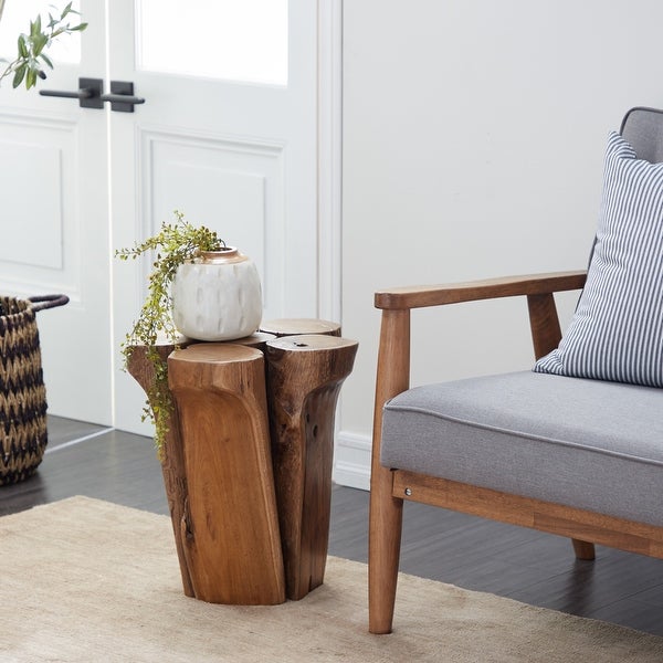 Brown Teak wood Rustic Stool 16 x 16 x 16 - 16 x 16 x 16