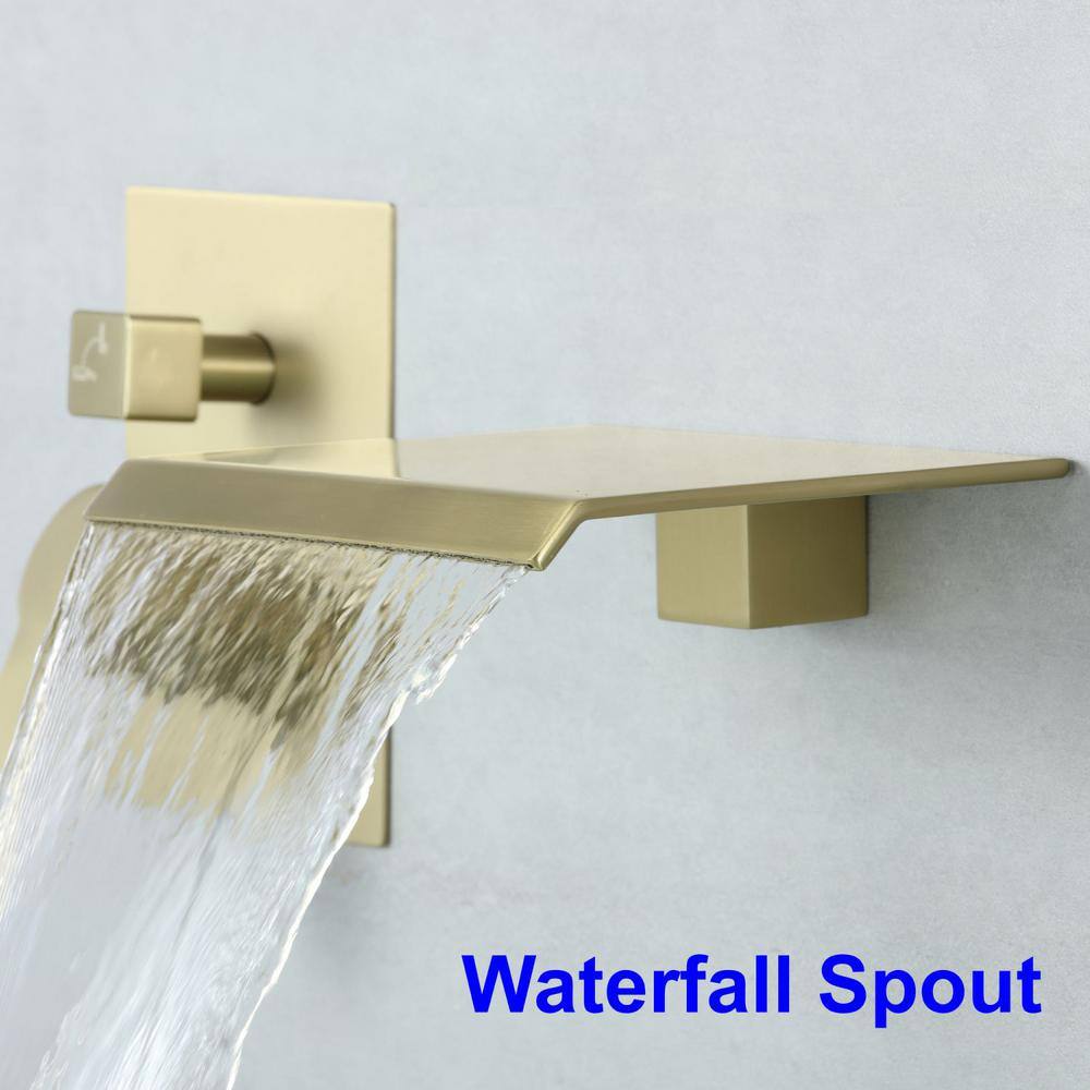 Satico Single-Handle Wall Mount RomanTub Faucet with Hand Shower in Brushed Gold (Valve Included) SS88024DA