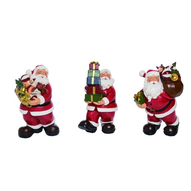 Transpac Resin 7 In Red Christmas Traditional Santa Holding Gifts Set Of 3