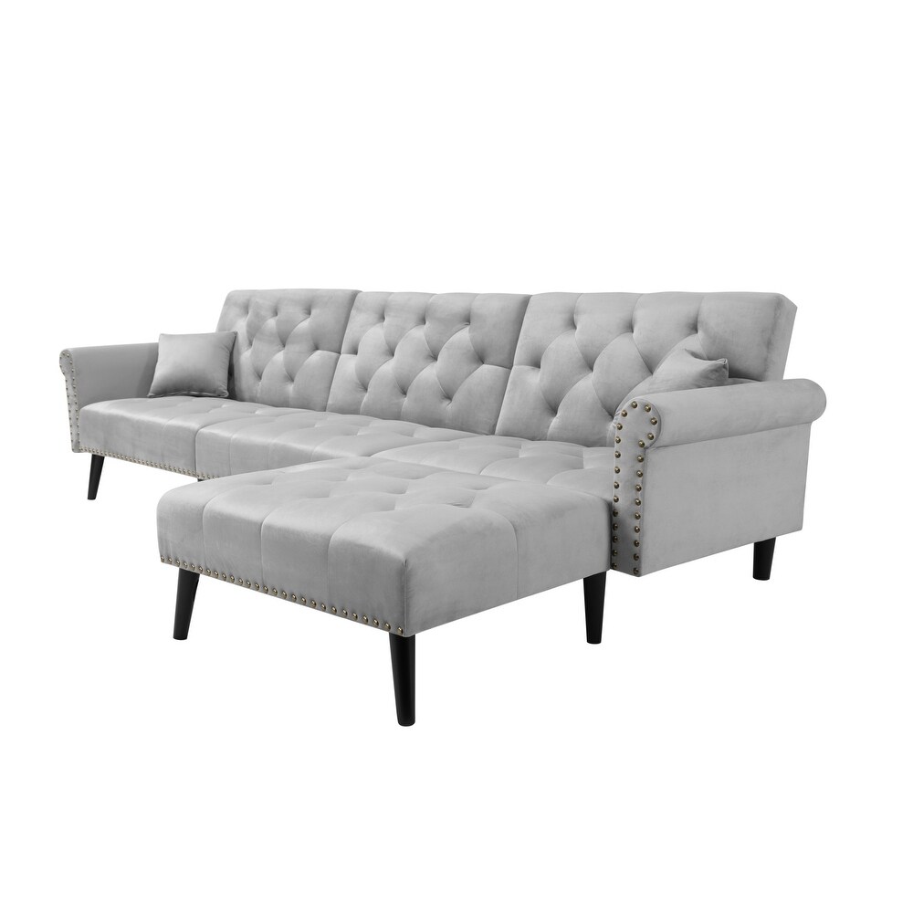 Modern Velvet Convertible Sofa Bed Sleeper with Nailheads