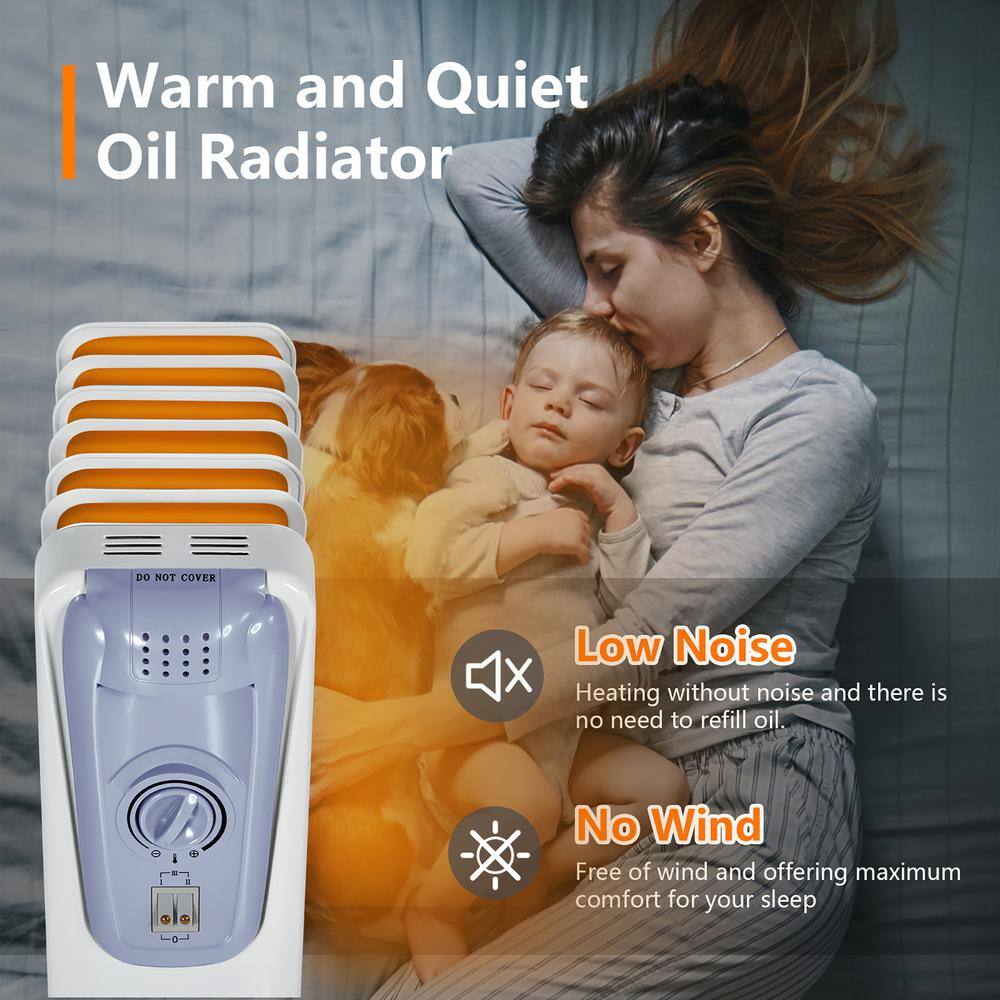 Costway 1500-Watt Electric Oil-Filled Radiator Space Heater 7-Fin Thermostat Room Radiant Space Heater GHM0473