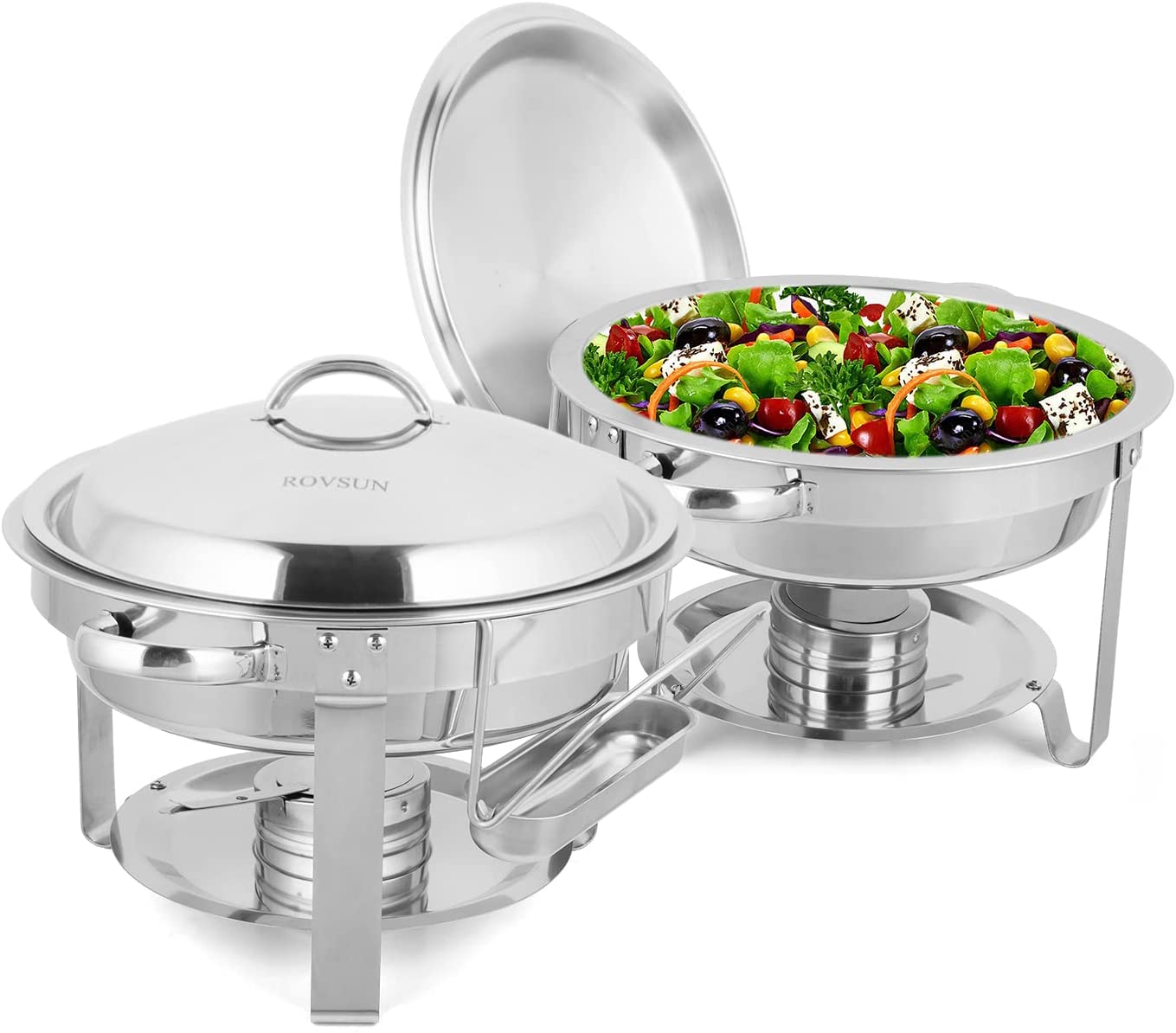 ROVSUN 5 Qt 2 Packs Stainless Steel Round Chafing Dish Buffet Set with Lid Holder