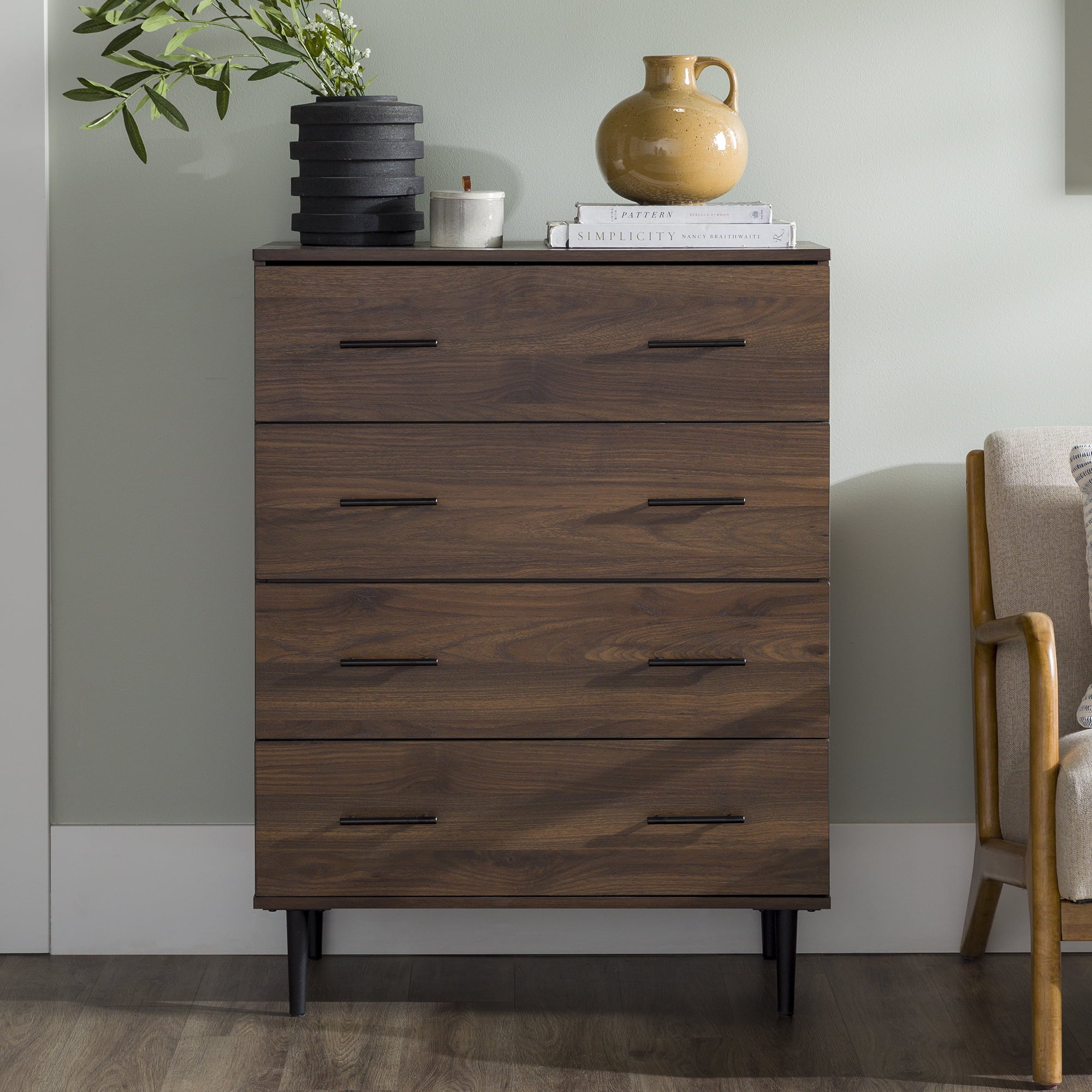 Manor Park Modern 4 Drawer Vertical Dresser, Dark Walnut