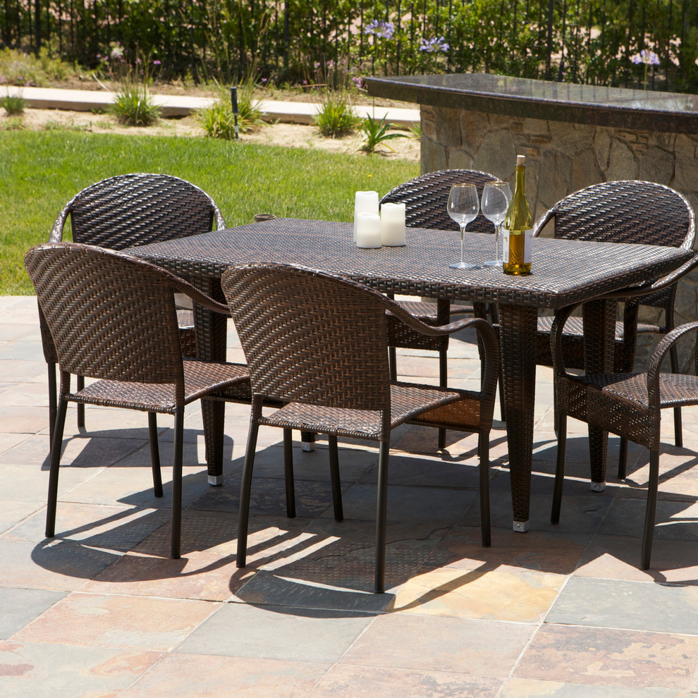 GDF Studio 7 Piece Livingston Outdoor Wicker Dining Set   Tropical   Outdoor Dining Sets   by GDFStudio  Houzz